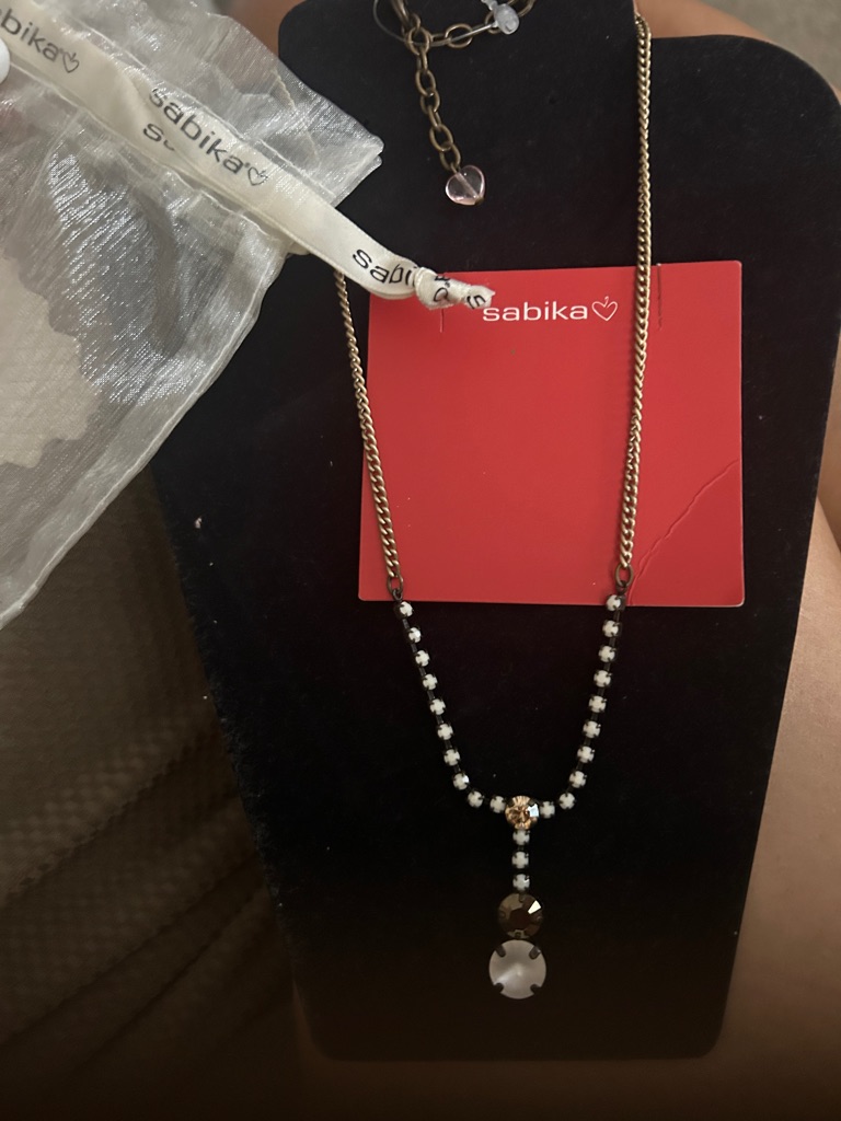 Sabika Black And White Crystal Drop Necklace With Gold Chain